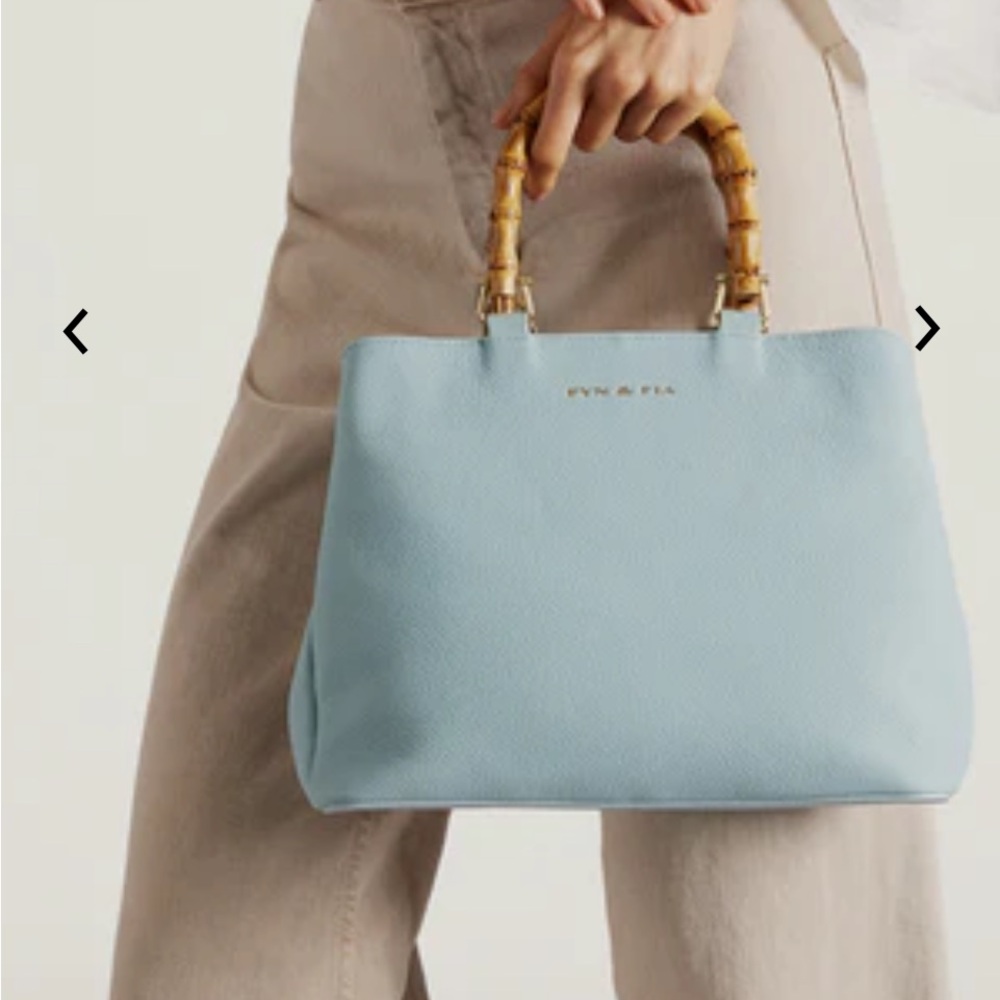 Elegant Light Blue Satchel with Bamboo Handles